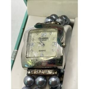 Vintage Figaro Couture Womens Gray Beaded Watch And Necklace Works New Battery